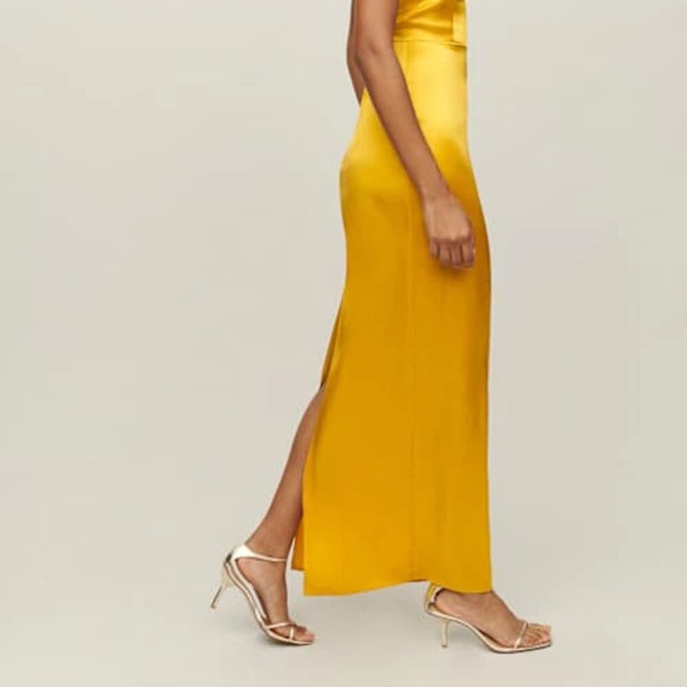 Reformation Zya Silk Yellow Dress 6 Dress - Picture 5 of 13